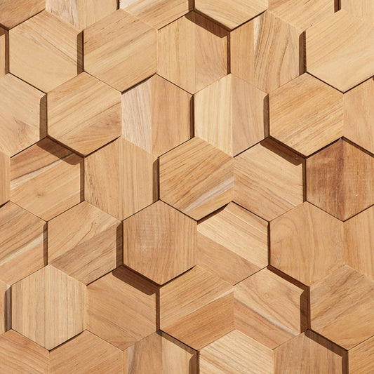0.79 In. 5.91 In. 10.24 In. Ultrawood Teak Hexagon Natural Jointless Wall Paneling (25-Pack)